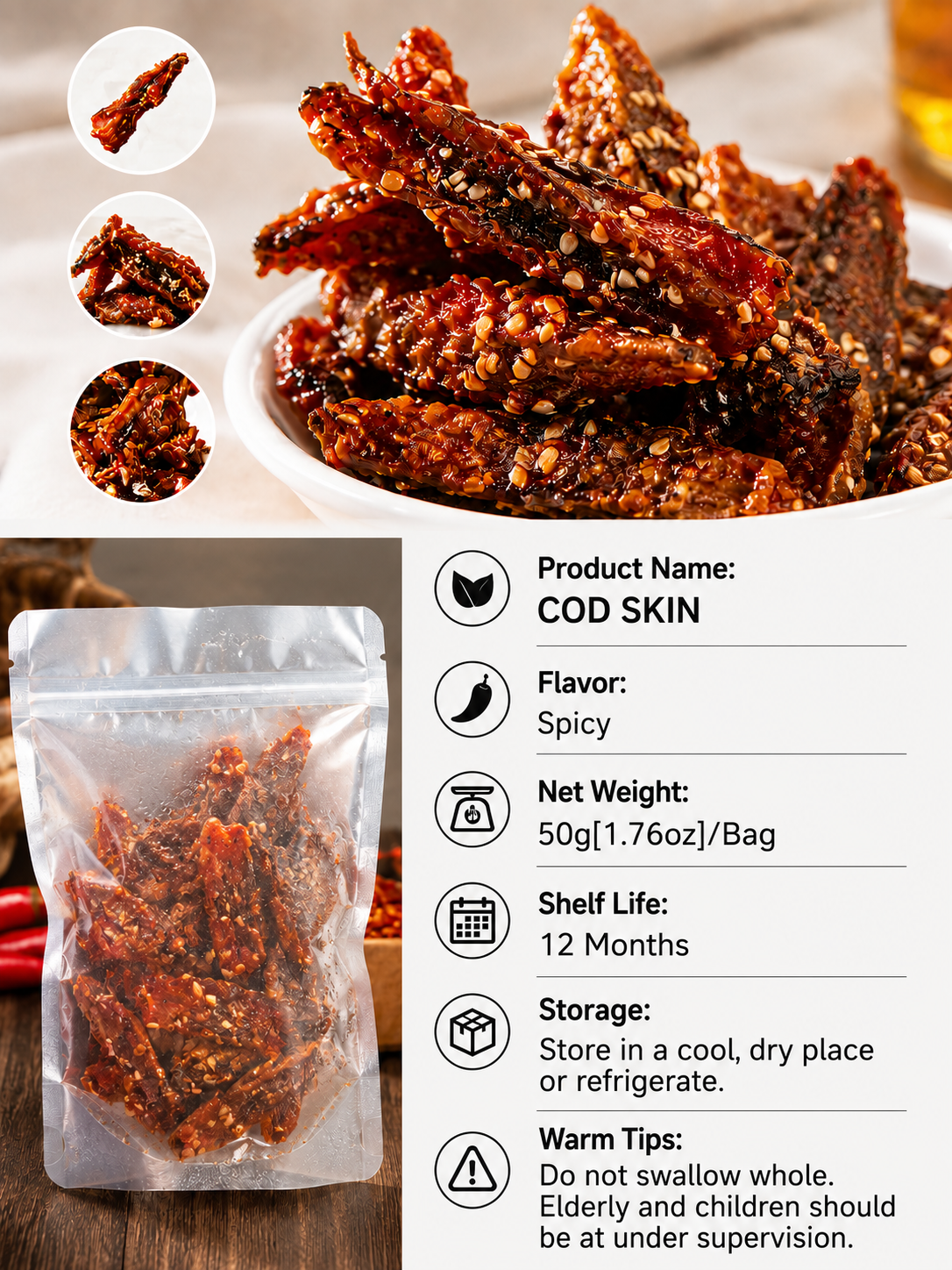 đśď¸ Premium Crispy Spicy Cod Skin Snack | Crunchy Seafood Chips