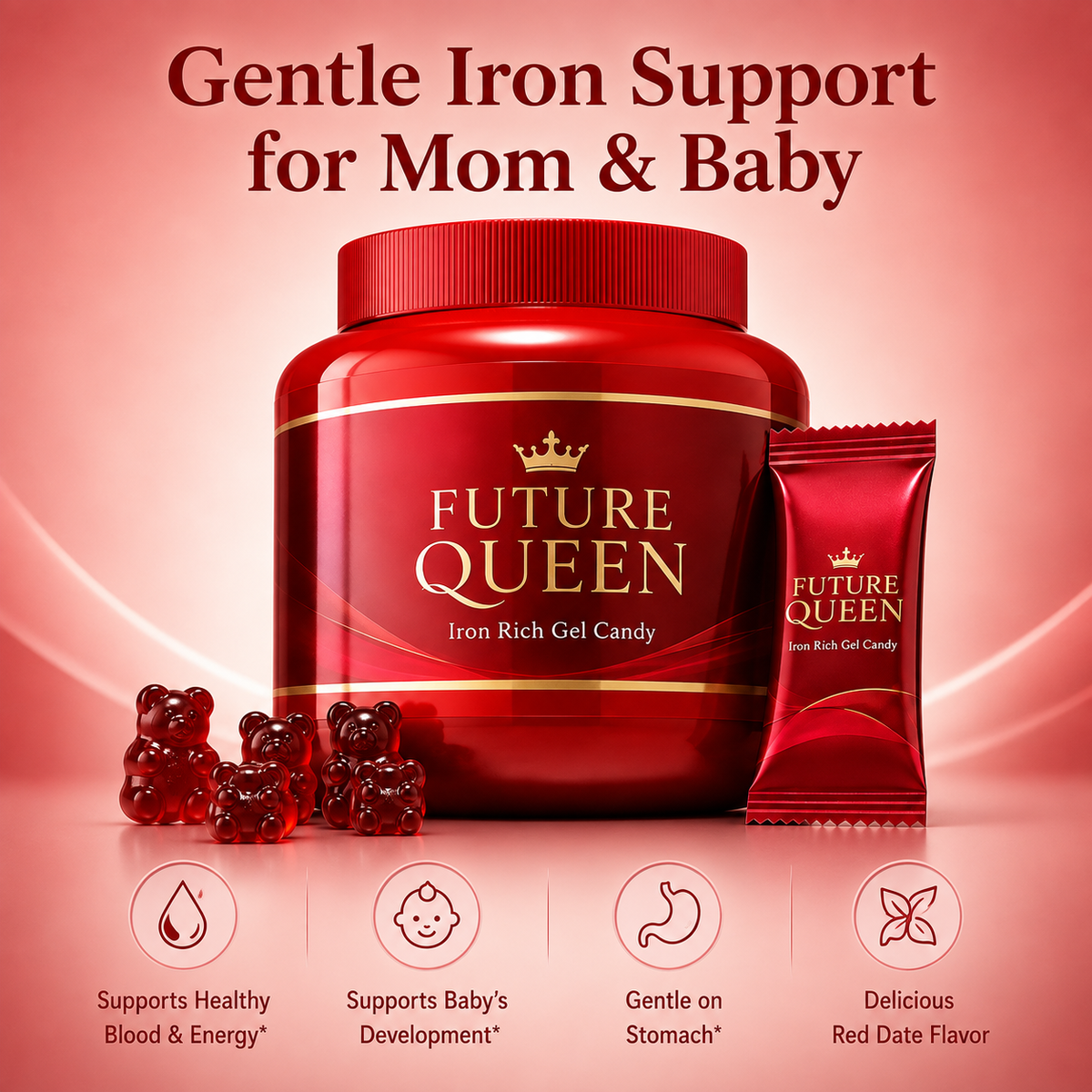 FUTURE QUEEN Quad Organic Iron Soft Chews – FDA Registered & Mayo Clinic Recommended Pregnancy Iron Support