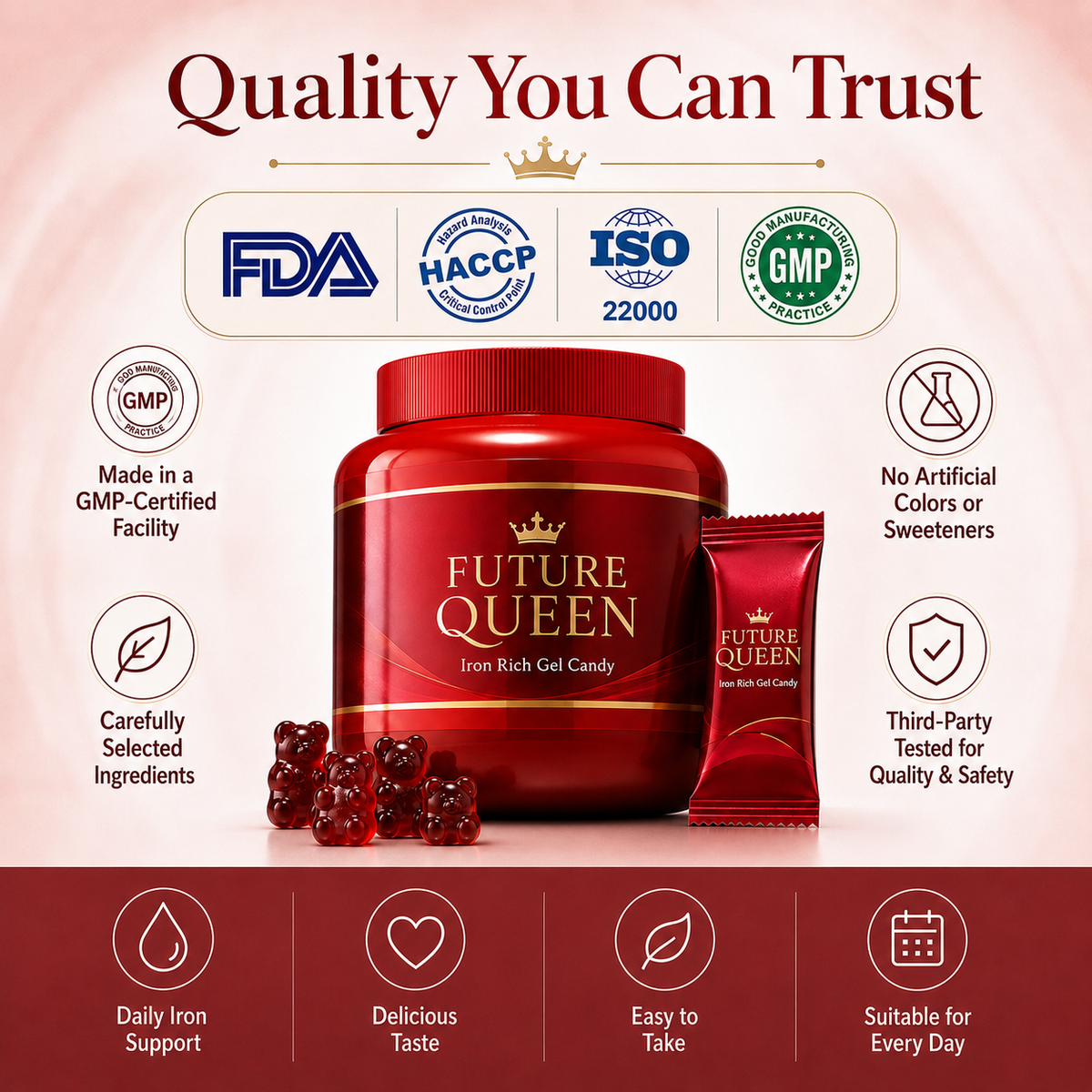 FUTURE QUEEN Quad Organic Iron Soft Chews – FDA Registered & Mayo Clinic Recommended Pregnancy Iron Support