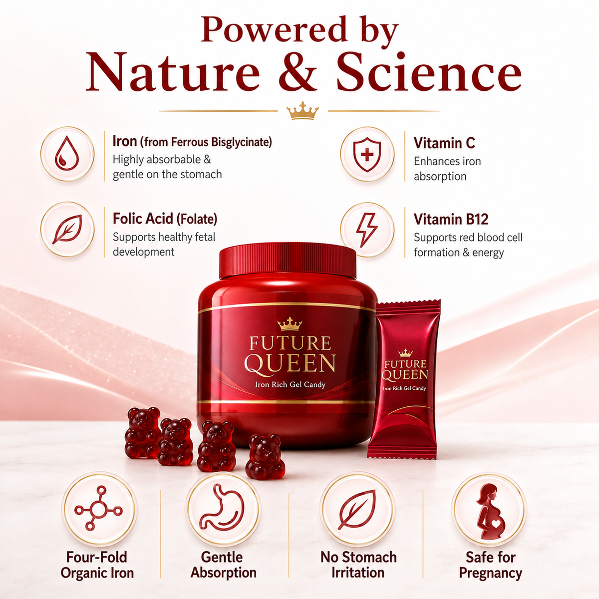FUTURE QUEEN Quad Organic Iron Soft Chews – FDA Registered & Mayo Clinic Recommended Pregnancy Iron Support