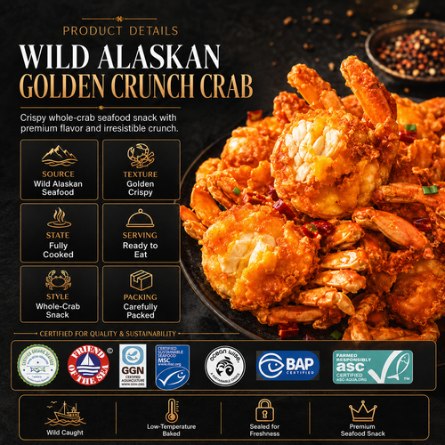 🦀 Wild Alaskan Golden Crunch Crab — Crispy Whole Deep-Sea Crab Snack  Wild-Caught · Low-Temperature Baked · Preservative-Free