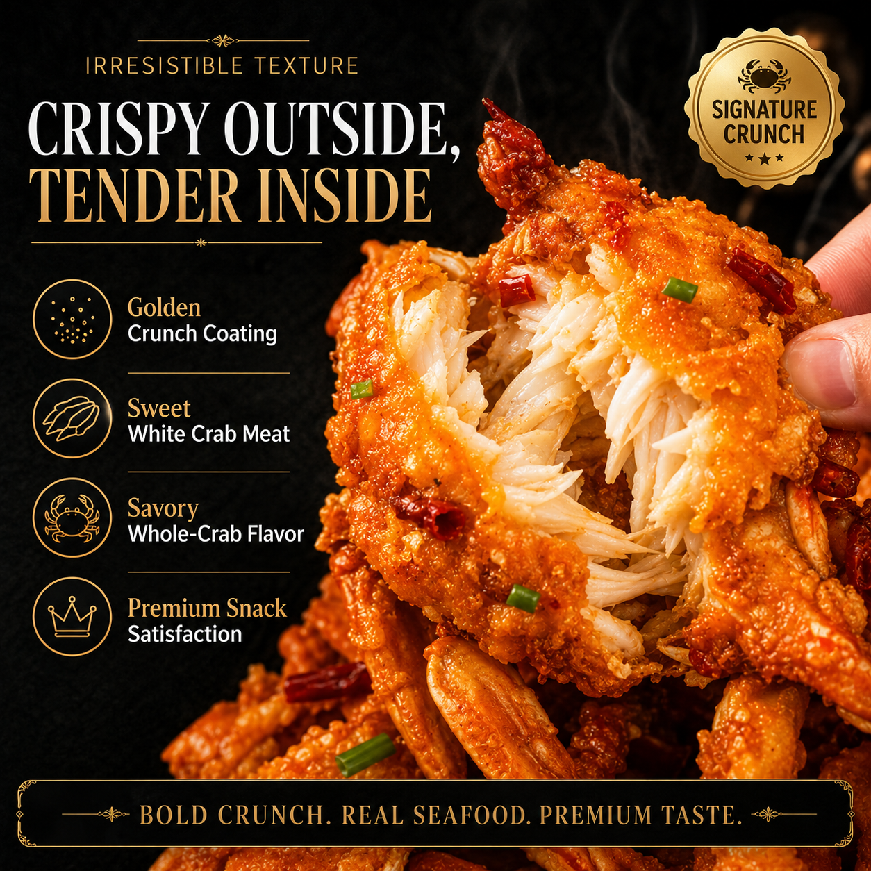 🦀 Wild Alaskan Golden Crunch Crab — Crispy Whole Deep-Sea Crab Snack  Wild-Caught · Low-Temperature Baked · Preservative-Free
