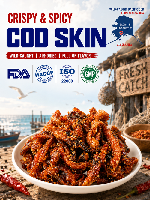 🌶️ Premium Crispy Spicy Cod Skin Snack | Crunchy Seafood Chips