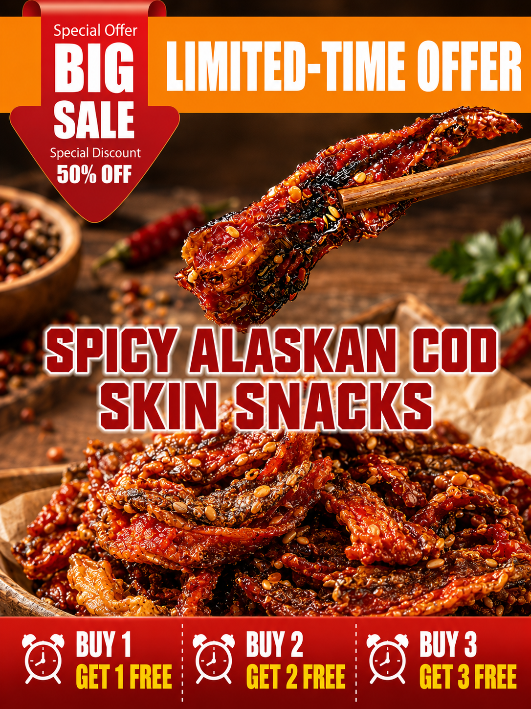 🌶️ Premium Crispy Spicy Cod Skin Snack | Crunchy Seafood Chips
