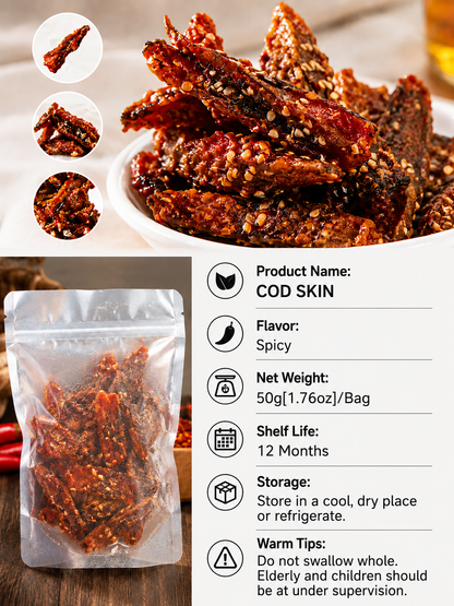 🌶️ Premium Crispy Spicy Cod Skin Snack | Crunchy Seafood Chips