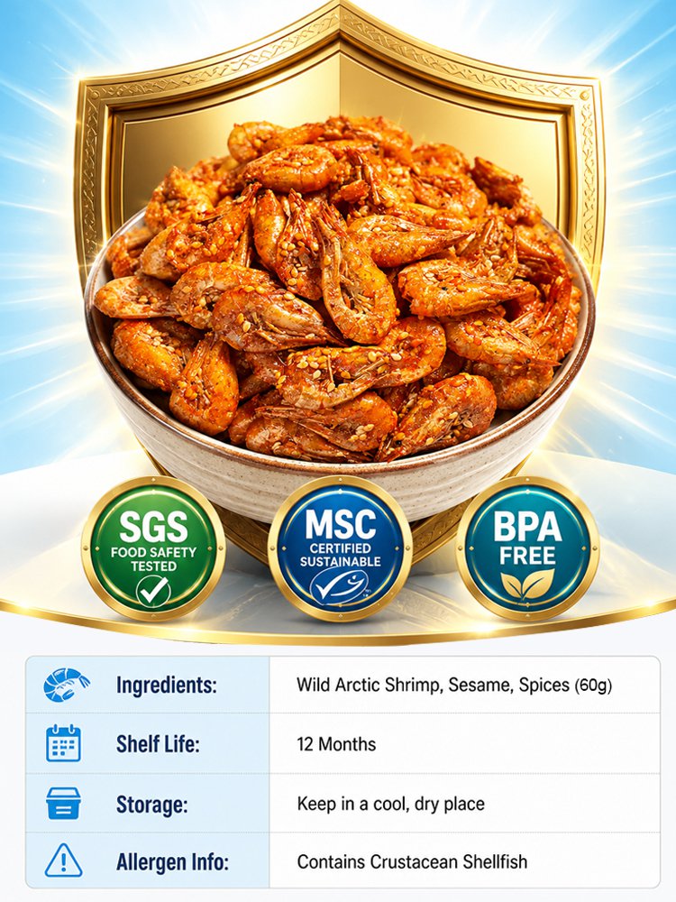 100% Wild-Caught Deep Sea Crispy Spicy Arctic Shrimp Whole Eat High Protein Guilt